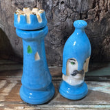 Duncan Mold Chess Pieces 3” Pawn 3 1/4” Rook Vintage Hand Painted Blue Gold