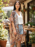 Styline Floral One Size  Light Weight Kimono Boho Multi Color Blue Brown New