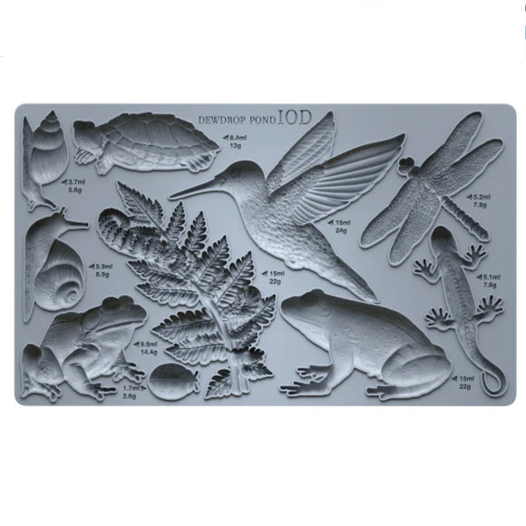 Iron Orchid Designs IOD Dewdrop Pond Mould 6” x 10” Hummingbird Toad Dragonfly Snail Salamander Turtle