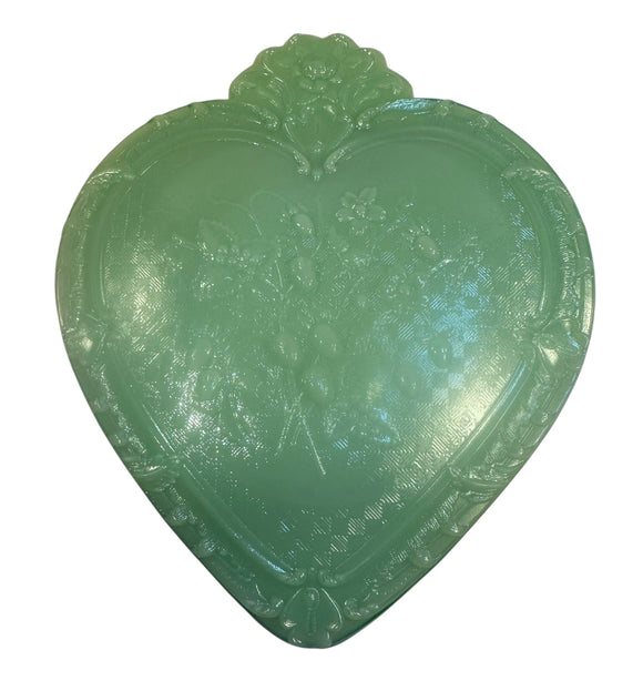 Mosser Large Heart Glass Box Jadeite Green Strawberry Jewelry Trinket New USA