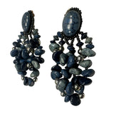 Vintage Handmade Blue Seed Bead Stone Clip On Drop Triple Dangle Earrings Jewelry