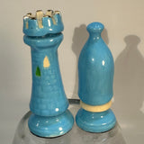 Duncan Mold Chess Pieces 3” Pawn 3 1/4” Rook Vintage Hand Painted Blue Gold
