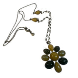 1990s Loft Earthy Yellow Green Polished Stone Pendant Necklace Flower Design Y2K Boho 30"