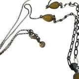 1990s Loft Earthy Yellow Green Polished Stone Pendant Necklace Flower Design Y2K Boho 30"