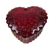 Mosser Glass Ruby Red Valentine Heart Trinket Jewelry Box Roses 4”