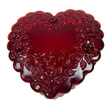 Mosser Glass Ruby Red Valentine Heart Trinket Jewelry Box Roses 4” New