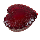 Mosser Glass Ruby Red Valentine Heart Trinket Jewelry Box Roses 4” New