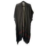 Striped Fringe Kimono Cover Up Boho Open Front Black Gray One Size