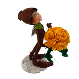 Annalee 9" Harvest Brown Elf With Yellow Flower Autumn Fall Thanksgiving New