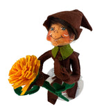 Annalee 9" Harvest Brown Elf With Yellow Flower Autumn Fall Thanksgiving New
