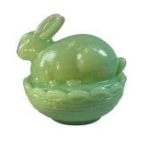Mosser Bunny On A Basket Art Glass Rabbit Nest Jadeite Green Covered Dish New USA