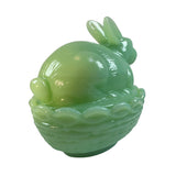 Mosser Bunny On A Basket Art Glass Rabbit Nest Jadeite Green Covered Dish New USA