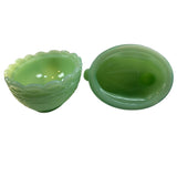 Mosser Bunny On A Basket Art Glass Rabbit Nest Jadeite Green Covered Dish New USA