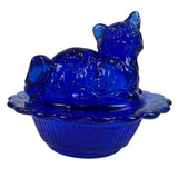 Mosser Mini Cat On Basket Kitten Nest Cobalt Salt Glass USA New