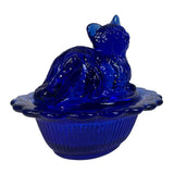 Mosser Mini Cat On Basket Kitten Nest Cobalt Salt Glass USA New