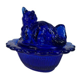 Mosser Mini Cat On Basket Kitten Nest Cobalt Salt Glass USA New