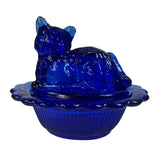 Mosser Mini Cat On Basket Kitten Nest Cobalt Salt Glass USA New