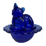 Mosser Mini Cat On Basket Kitten Nest Cobalt Salt Glass USA New