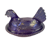 Rose’s Closet Purple Carnival Glass Hen on Nest 3 1/2” tall 4 3/4” long New Chicken