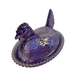 Rose’s Closet Purple Carnival Glass Hen on Nest 3 1/2” tall 4 3/4” long New Chicken