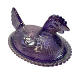 Rose’s Closet Purple Carnival Glass Hen on Nest 3 1/2” tall 4 3/4” long New Chicken