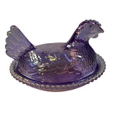 Rose’s Closet Purple Carnival Glass Hen on Nest 3 1/2” tall 4 3/4” long New Chicken