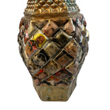 Reimagined Art Vintage Glass Vase Bronze Tone Faces Collage 11.5” Unique