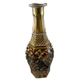 Reimagined Art Vintage Glass Vase Bronze Tone Faces Collage 11.5” Unique