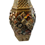 Reimagined Art Vintage Glass Vase Bronze Tone Faces Collage 11.5” Unique