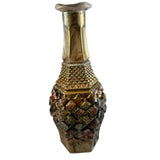 Reimagined Art Vintage Glass Vase Bronze Tone Faces Collage 11.5” Unique