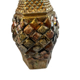Reimagined Art Vintage Glass Vase Bronze Tone Faces Collage 11.5” Unique