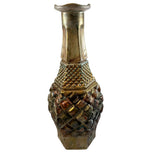 Reimagined Art Vintage Glass Vase Bronze Tone Faces Collage 11.5” Unique