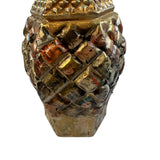 Reimagined Art Vintage Glass Vase Bronze Tone Faces Collage 11.5” Unique