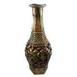 Reimagined Art Vintage Glass Vase Bronze Tone Faces Collage 11.5” Unique