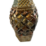 Reimagined Art Vintage Glass Vase Bronze Tone Faces Collage 11.5” Unique