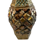 Reimagined Art Vintage Glass Vase Bronze Tone Faces Collage 11.5” Unique
