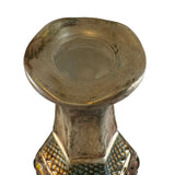 Reimagined Art Vintage Glass Vase Bronze Tone Faces Collage 11.5” Unique