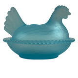 Rose’s Closet Blue Satin Glass Hen on Nest 3 1/2” tall 4 3/4” long New