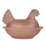 Rose’s Closet Pink Satin Glass Hen on Nest 3 1/2” tall 4 3/4” long New