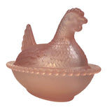 Rose’s Closet Pink Satin Glass Hen on Nest 3 1/2” tall 4 3/4” long New