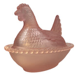 Rose’s Closet Pink Satin Glass Hen on Nest 3 1/2” tall 4 3/4” long New