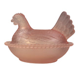Rose’s Closet Pink Satin Glass Hen on Nest 3 1/2” tall 4 3/4” long New