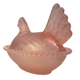 Rose’s Closet Pink Satin Glass Hen on Nest 3 1/2” tall 4 3/4” long New