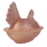 Rose’s Closet Pink Satin Glass Hen on Nest 3 1/2” tall 4 3/4” long New