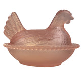 Rose’s Closet Pink Satin Glass Hen on Nest 3 1/2” tall 4 3/4” long New