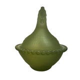 Rose’s Closet Olive Green Satin Glass Hen on Nest 3 1/2” tall 4 3/4” long New