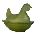 Rose’s Closet Olive Green Satin Glass Hen on Nest 3 1/2” tall 4 3/4” long New