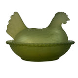 Rose’s Closet Olive Green Satin Glass Hen on Nest 3 1/2” tall 4 3/4” long New