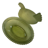 Rose’s Closet Olive Green Satin Glass Hen on Nest 3 1/2” tall 4 3/4” long New