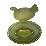Rose’s Closet Olive Green Satin Glass Hen on Nest 3 1/2” tall 4 3/4” long New